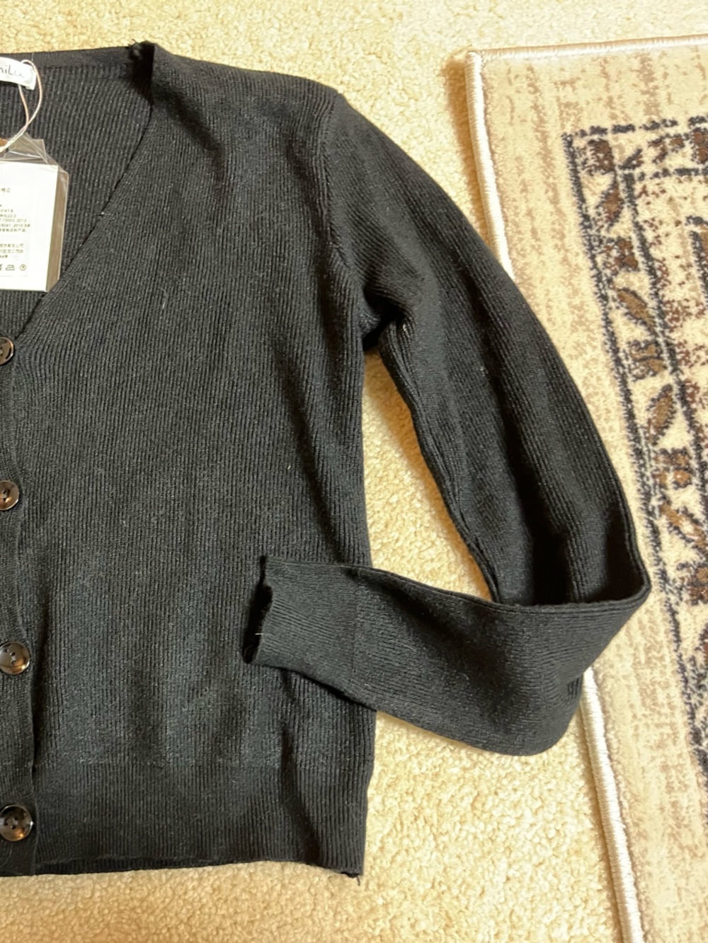 Black V-Neck Button tFront Women's Sweater